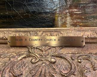 ‘Near A Country Church At Sunset’ Original Oil on Canvas by Carl Ebert- German artist who died in 1885..