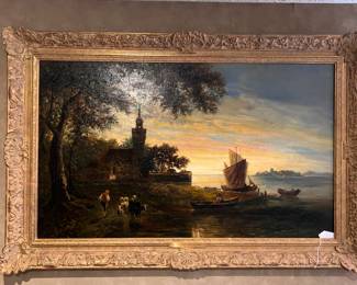 ‘Near A Country Church At Sunset’ Original Oil on Canvas by Carl Ebert- German artist who died in 1885..