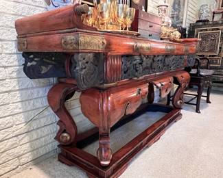 Japanese Gold Gilt and Red Lacquered Altar Table- Circa 20th Century..