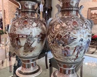 Satsuma Vases with Dragon Handles and a Chinese Fertility Vase..