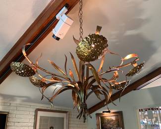 Mid Century Hollywood Regency Gold Gilt hydrangea chandelier.