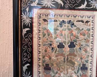 Pair of Embroidered Textile Souvenir Panels with the ‘Forbidden Stitch’ Detailing..