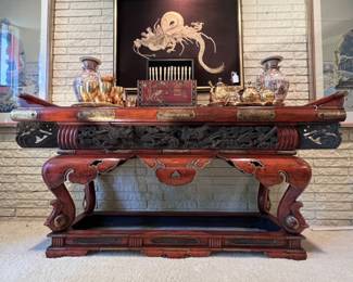 Japanese Gold Gilt and Red Lacquered Altar Table- Circa 20th Century..