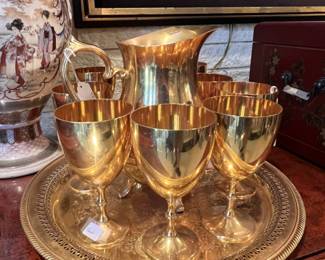 24KT Gold Electroplated Commonwealth Silver Tea Set and Goblets..