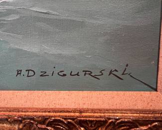 "Northern California Seascape" Original Ocean Crashing Waves Oil on Canvas by Alexander Dzigurski. 