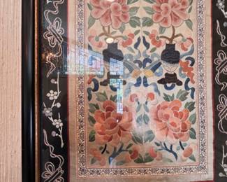 Pair of Embroidered Textile Souvenir Panels with the ‘Forbidden Stitch’ Detailing..