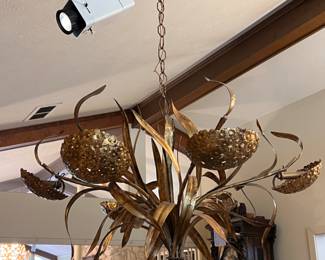 Mid Century Hollywood Regency Gold Gilt hydrangea chandelier.