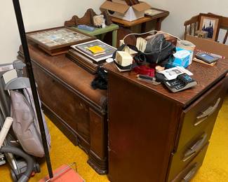 File cabinets 
Antique cedar trunk 
