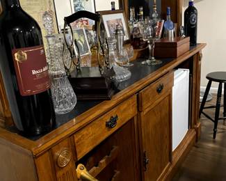 Bar and bar cabinet and stools 