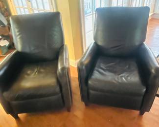 Pair of Bradington Young nail head trim leather recliners 