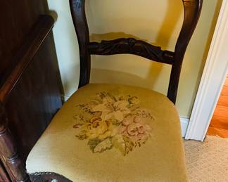 Pair of needlepoint carved wood chairs