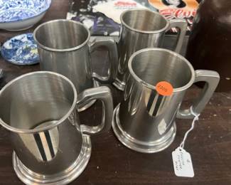 4 ENGLISH PEWTER MUGS