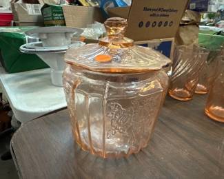 PINK GLASS BISCUIT JAR