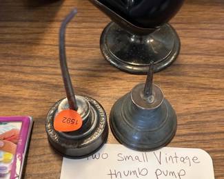 2 SMALL VINTAGE THUMB PUMP OILER OIL CAN