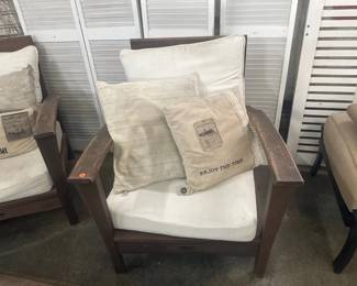 WOODEN OUTDOOR CHAIR WITH THROW PILLOWS