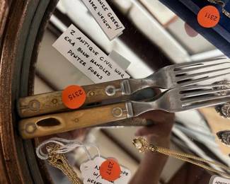 2 CIVIL WAR ERA BOBE HANDLED PEWTER FORKS