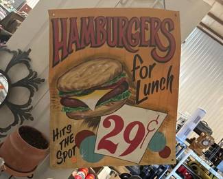 PAINTED CLOTH HAMBURGER SIGN
