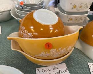 3 CINDERELLA GOLDEN SUNFLOWER PYREX