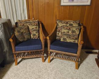 Pier One Safari Adventure chairs with seating pads and pillows, original receipt included, excellent condition.