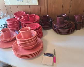 Post-86 Homer Laughlin Fiestaware in scarlet, flamingo, and claret available, priced individually and not subject to discounts on Sunday.