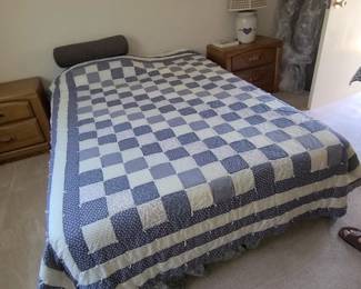 some quilts, nightstands, full size mattress and box spring
