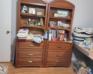 Two Broyhill three drawer dressers with hutches.