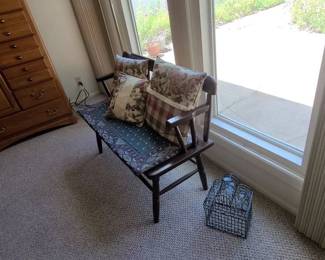 Vintage bench and pad, pillows available