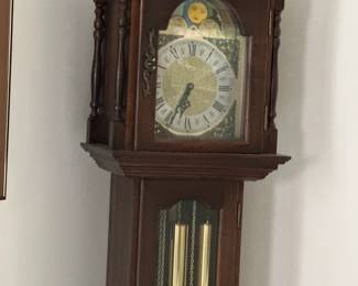 One of two grandfather clocks.