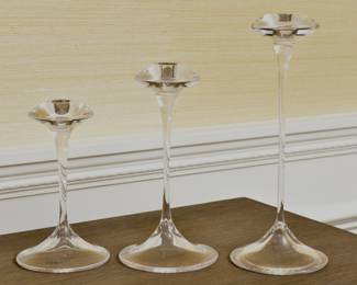 Set Of Three Kosta Boda Kjell Engman Fanfare Crystal Candlestick Holders
