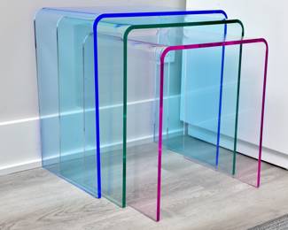 CB2 Three Piece Peekaboo Colored Acrylic Nesting Table Set (1 Of 2)