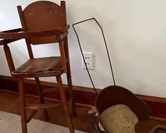 Doll high chair and stroller 