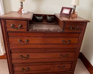 Marble and walnut three drawer Eastlake dresser