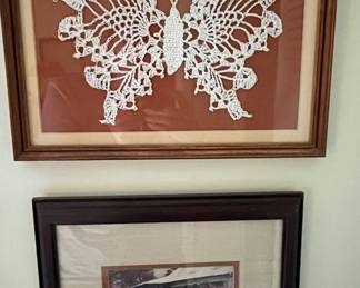 Framed crocheted butterfly 