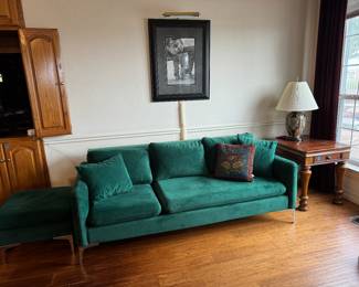Emerald Green mid century modern (MCM) sofa - velour and chrome