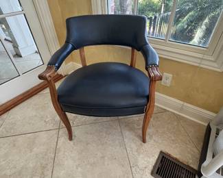 $90 barrel back blue nailhead chair 24W 23D 31T