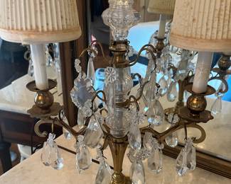 $350 Pair of Girondoles crystal and brass lamps 12W 17T
