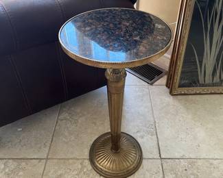 $58 Brass side table/ black marble top 12 R 24T