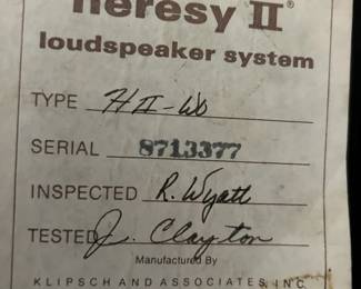 #152 - $950- Pair of vintage klipsch Heresy II speakers