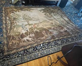 $350 British hunting scene tapestry 102W X 74T