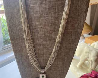 $125 - Liquid sterling necklace with sterling cross & semi precious stones