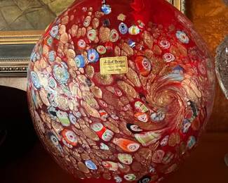 $60 A Dal Borgo Millefiori red vase 12W 4D 12T