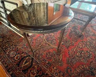 $80 Round black marble top side table with metal legs 20R 24T