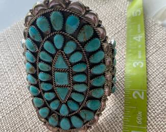 #155- $285 - Sterling Navajo signed DLW turquoise cuff