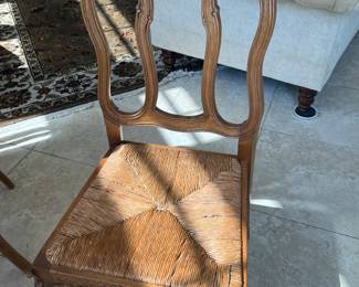 $1,050 French parquet table with built in leaves and 6 chairs 67W 39D 30T
