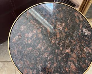 $58 Brass side table/ black marble top 12 R 24T