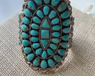 #155- $285 - Sterling Navajo signed DLW turquoise cuff