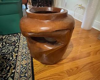 $180 wood carved planter vase 16W 18T