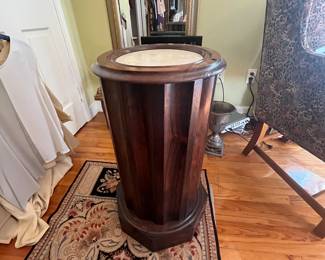 $150 round fluted tall cabinet with marble inserted top early 20th century 14R 33 T