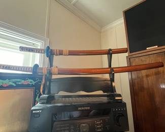 $80 Japanese swords on stand 42L and 27L