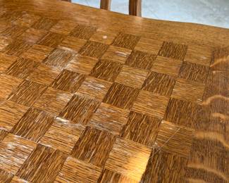 $1,050 French parquet table with built in leaves and 6 chairs 67W 39D 30T